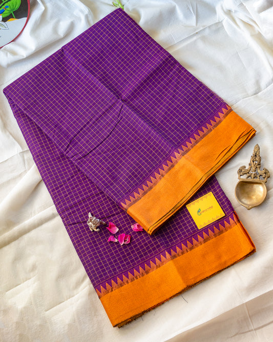 Purple with Yellow Border Handloom Chettinadu Cotton Saree