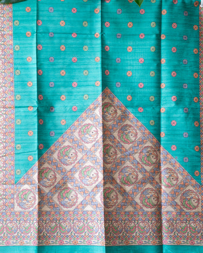 Ramar Blue Madhubani Printed Semi Tussar Saree.