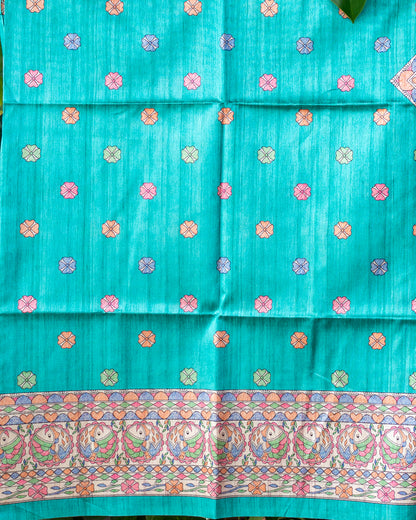 Ramar Blue Madhubani Printed Semi Tussar Saree.