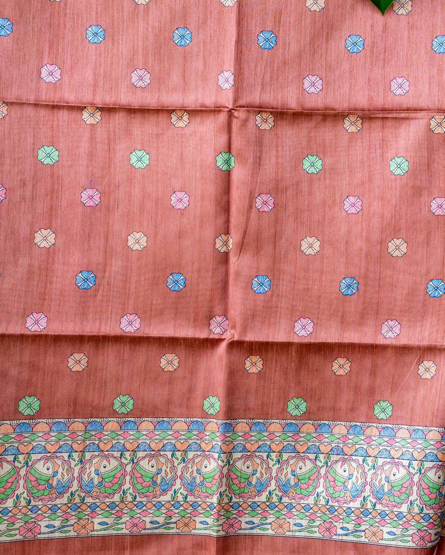 Brown Madhubani Printed Semi Tussar Saree.