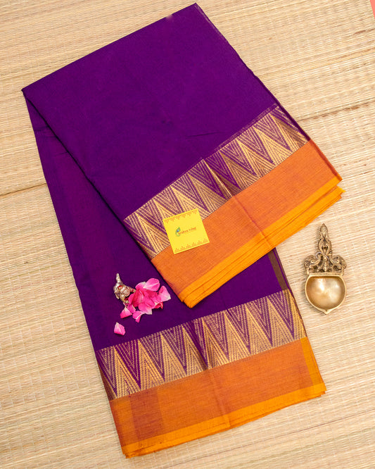 Solid Purple & Yellow Handloom Chettinadu Cotton Saree