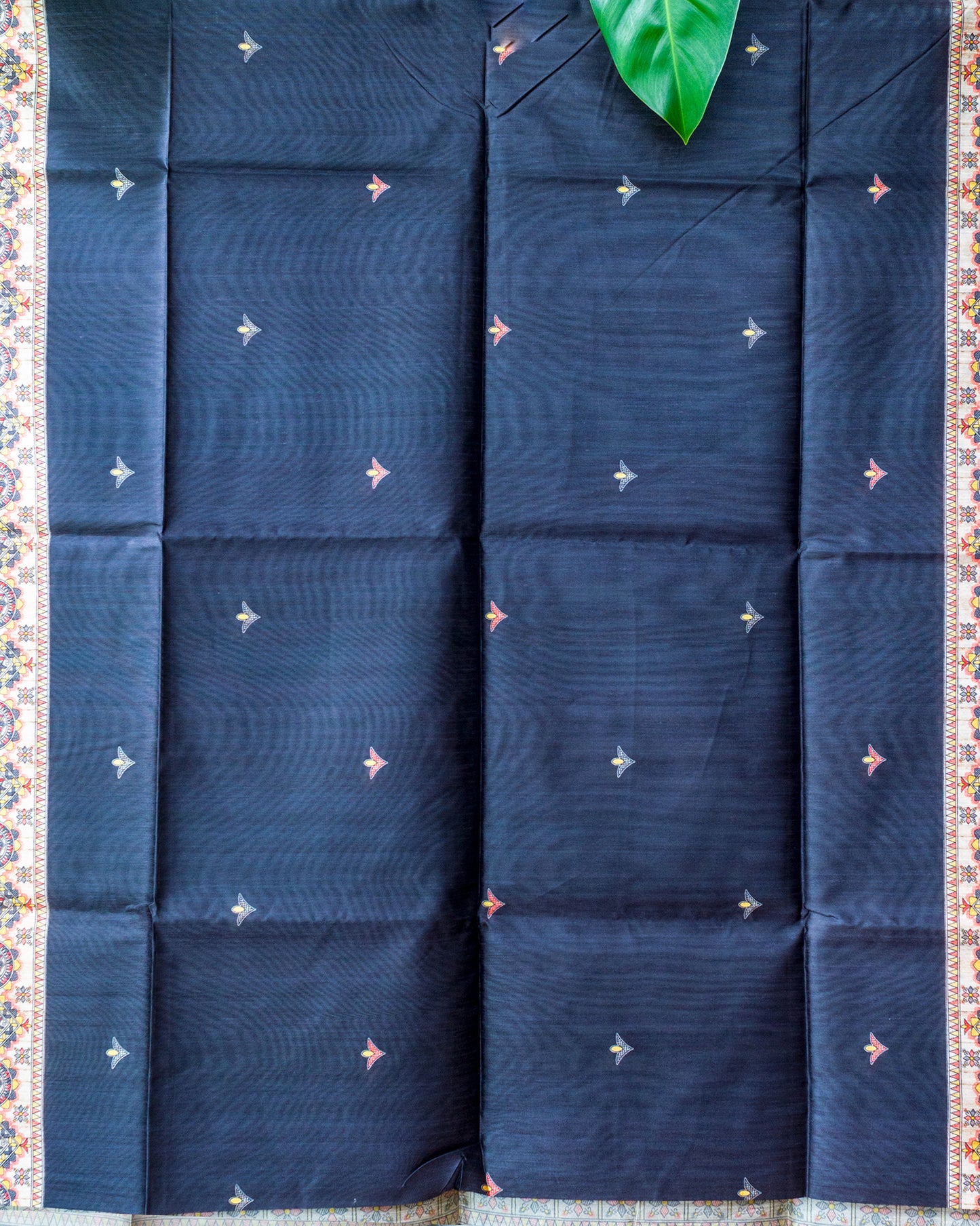 Black Madhubani Printed Semi Tussar Saree.