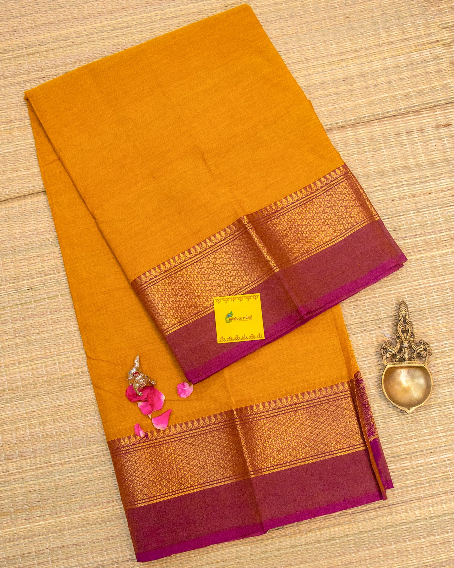 Yellow & Maroon Handloom Chettinadu Cotton Saree