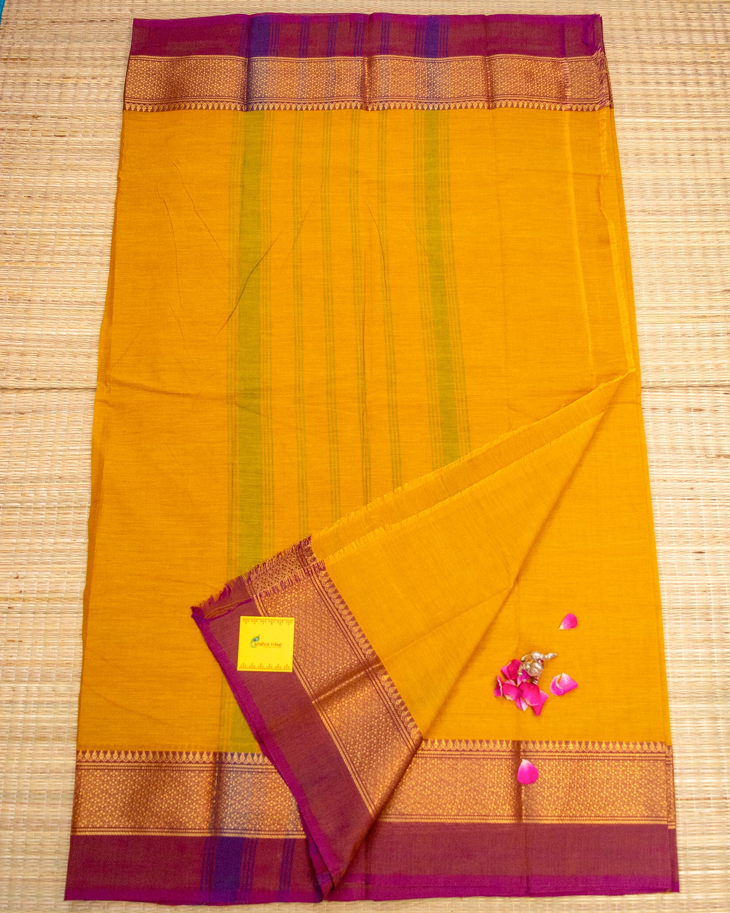 Yellow & Maroon Handloom Chettinadu Cotton Saree