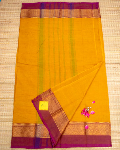 Yellow & Maroon Handloom Chettinadu Cotton Saree