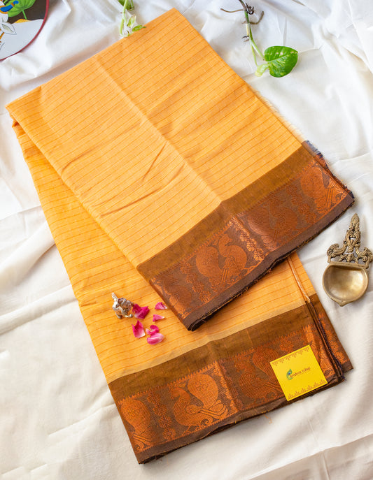 Sandal with Brown Border Handloom Chettinadu Cotton Saree