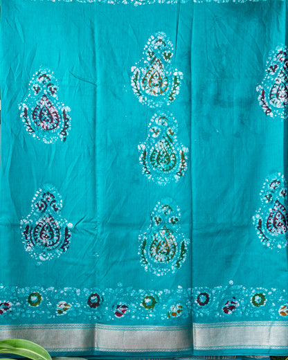 Ramar Blue Hand Batik Maheshwari Silk Saree