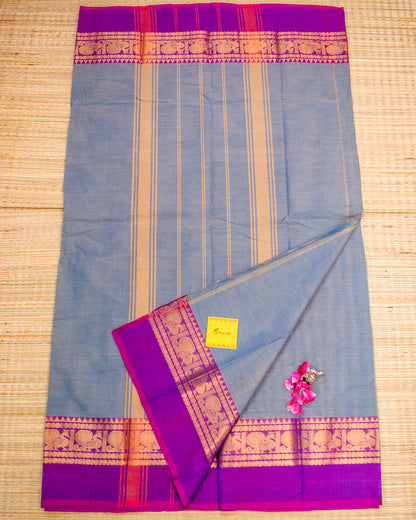 Ice Blue & Majenta Handloom Chettinadu Cotton Saree