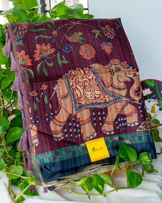 Maroon Kalamkari Mashru Silk Saree