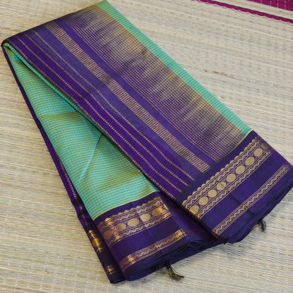 Pista Green & Violet Kanchi Border Handloom Silk Cotton Saree