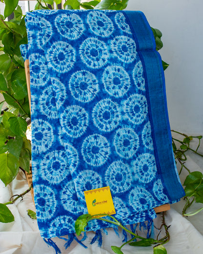 Blue Bandhej Linen Khadi Saree.