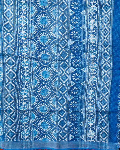 Blue Bandhej Linen Khadi Saree.