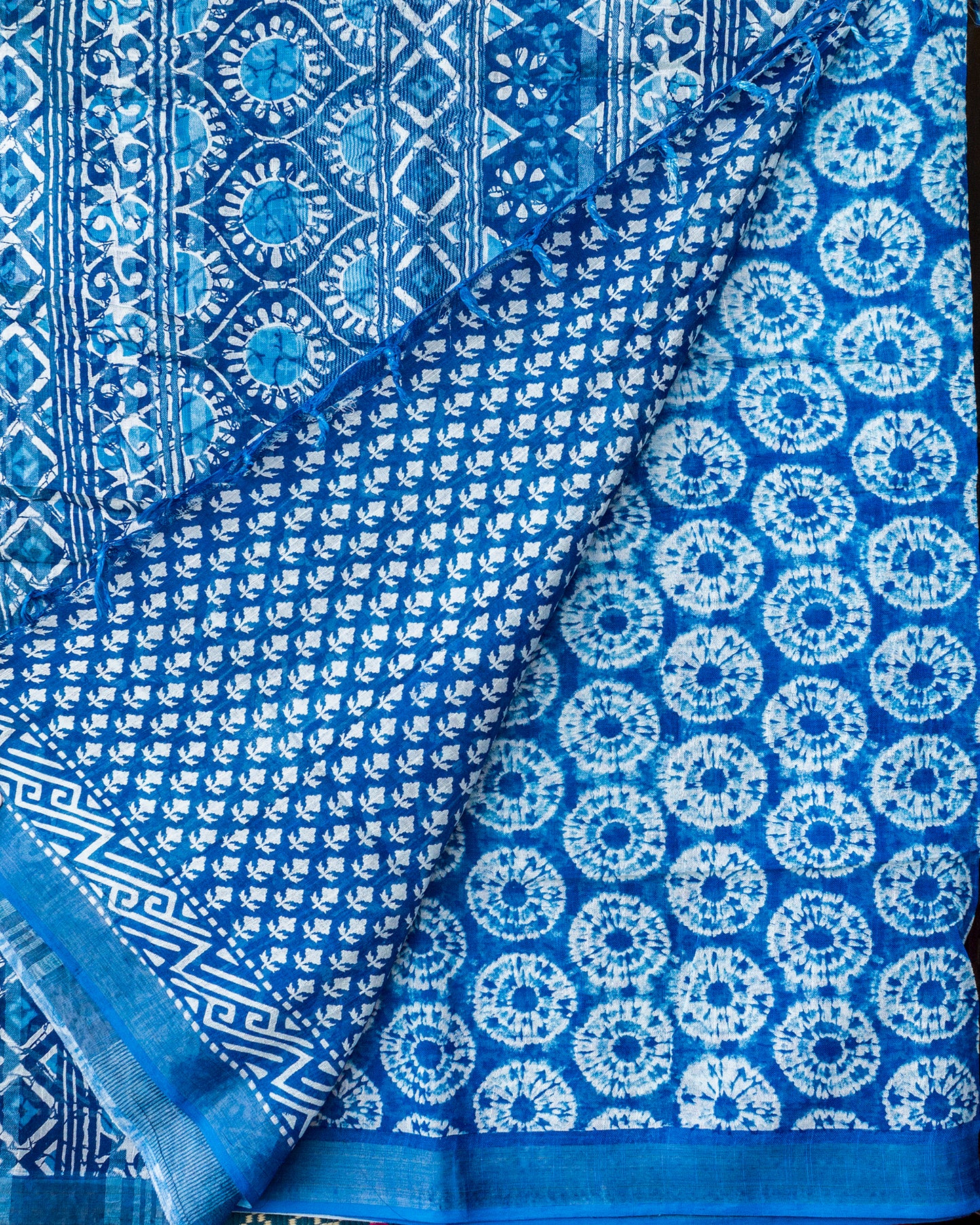 Blue Bandhej Linen Khadi Saree.