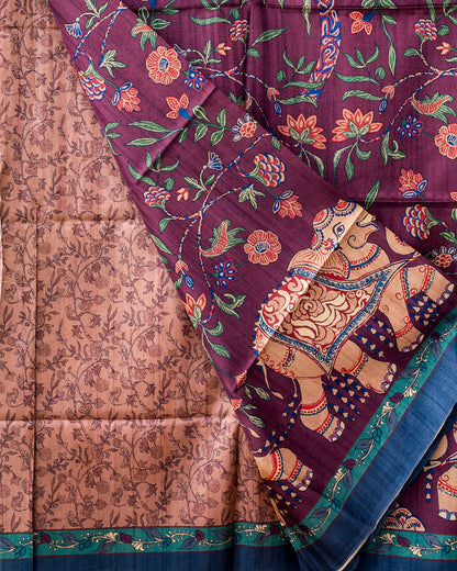 Maroon Kalamkari Mashru Silk Saree