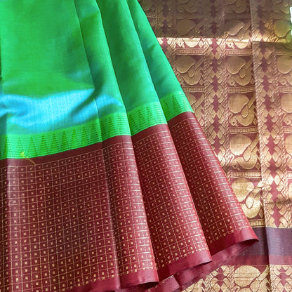 Blue Green & Brown Lakshadweep Border Handloom Silk Cotton Saree