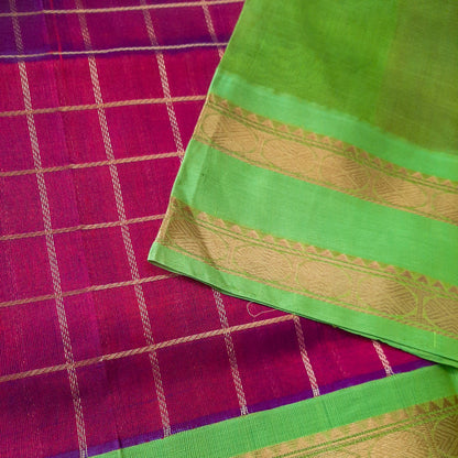 Wine red & Parrot Green Handloom Korvai Silk Cotton Saree