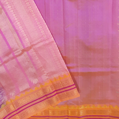 Deep Violet & Peachy Orange  Plus Design Handloom Korvai Silk Cotton Saree