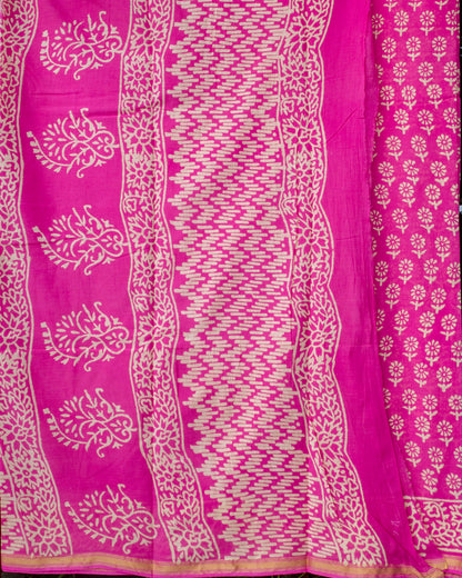 Dabu Block Printed Pink Chanderi Cotton Saree with BP