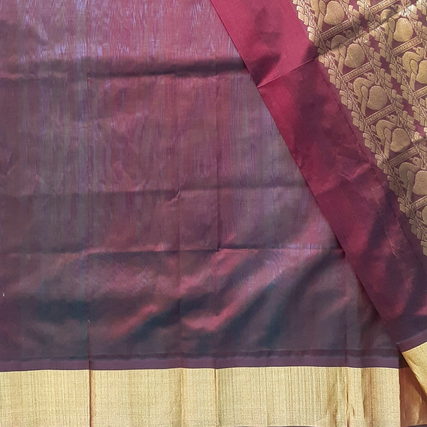 Blue Green & Brown Lakshadweep Border Handloom Silk Cotton Saree