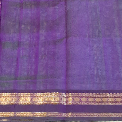 Pista Green & Violet Kanchi Border Handloom Silk Cotton Saree