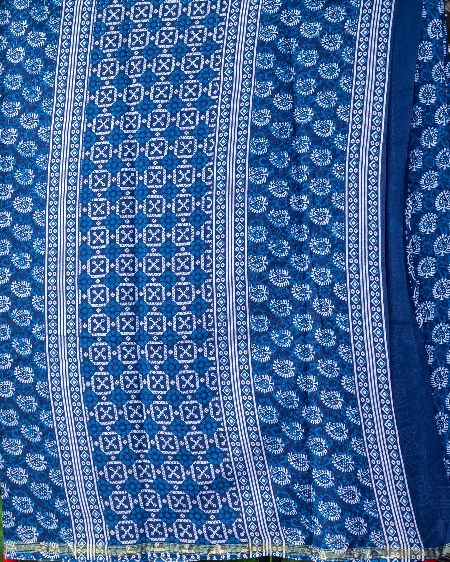 Indigo Hand Block Print Chanderi Cotton Saree