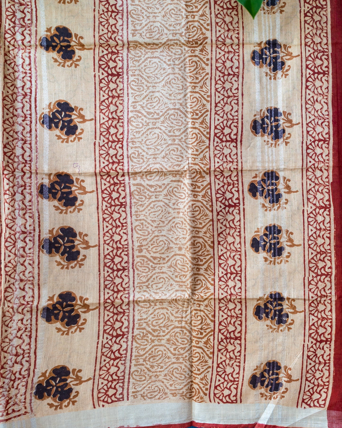 Tri Color Bagru Print (Roses) Linen Silk Saree