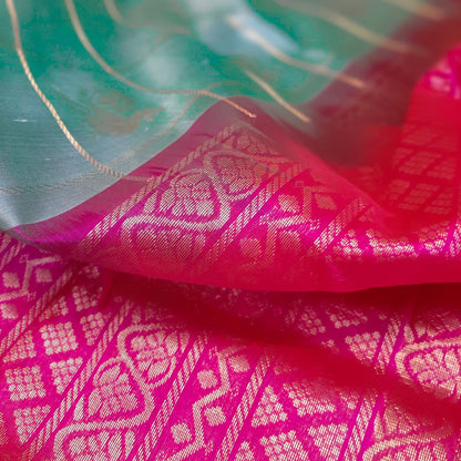 Ice Green & Rani Pink i Mayil Chakram Handloom Korvai Silk Cotton Saree