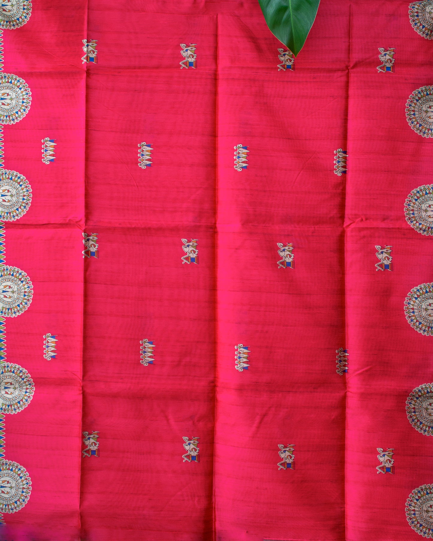 Radiant Red Madhubani Printed Semi Tussar Saree.