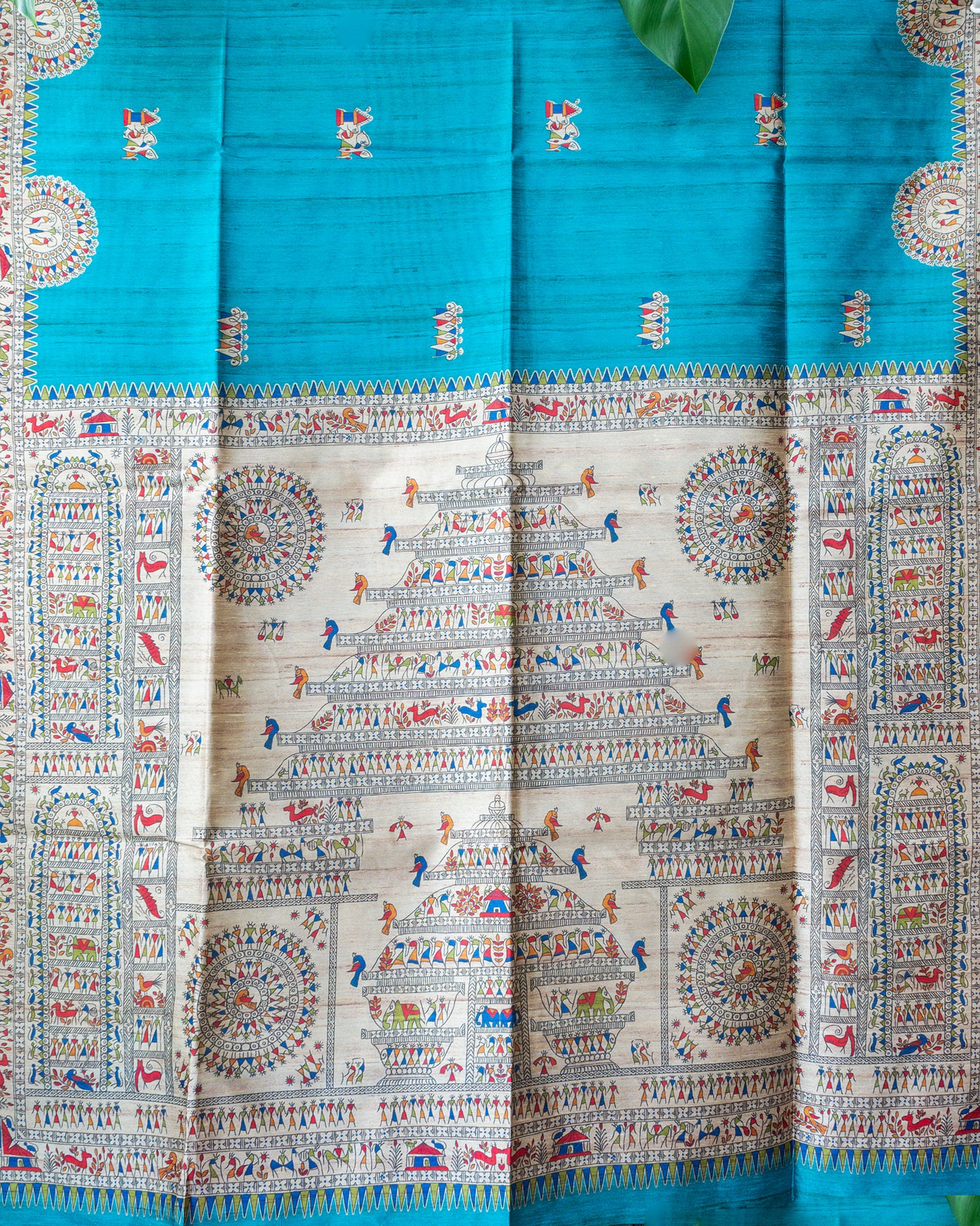 Blue Madhubani Printed Semi Tussar Saree.