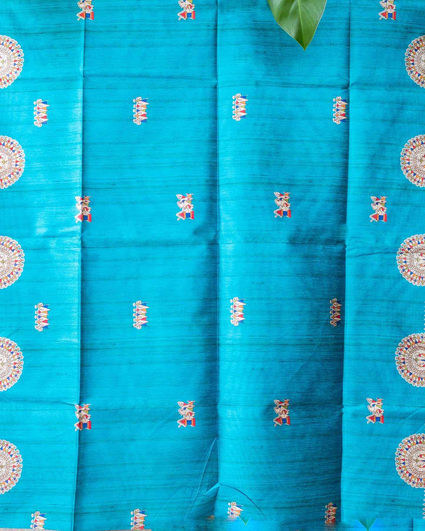 Blue Madhubani Printed Semi Tussar Saree.