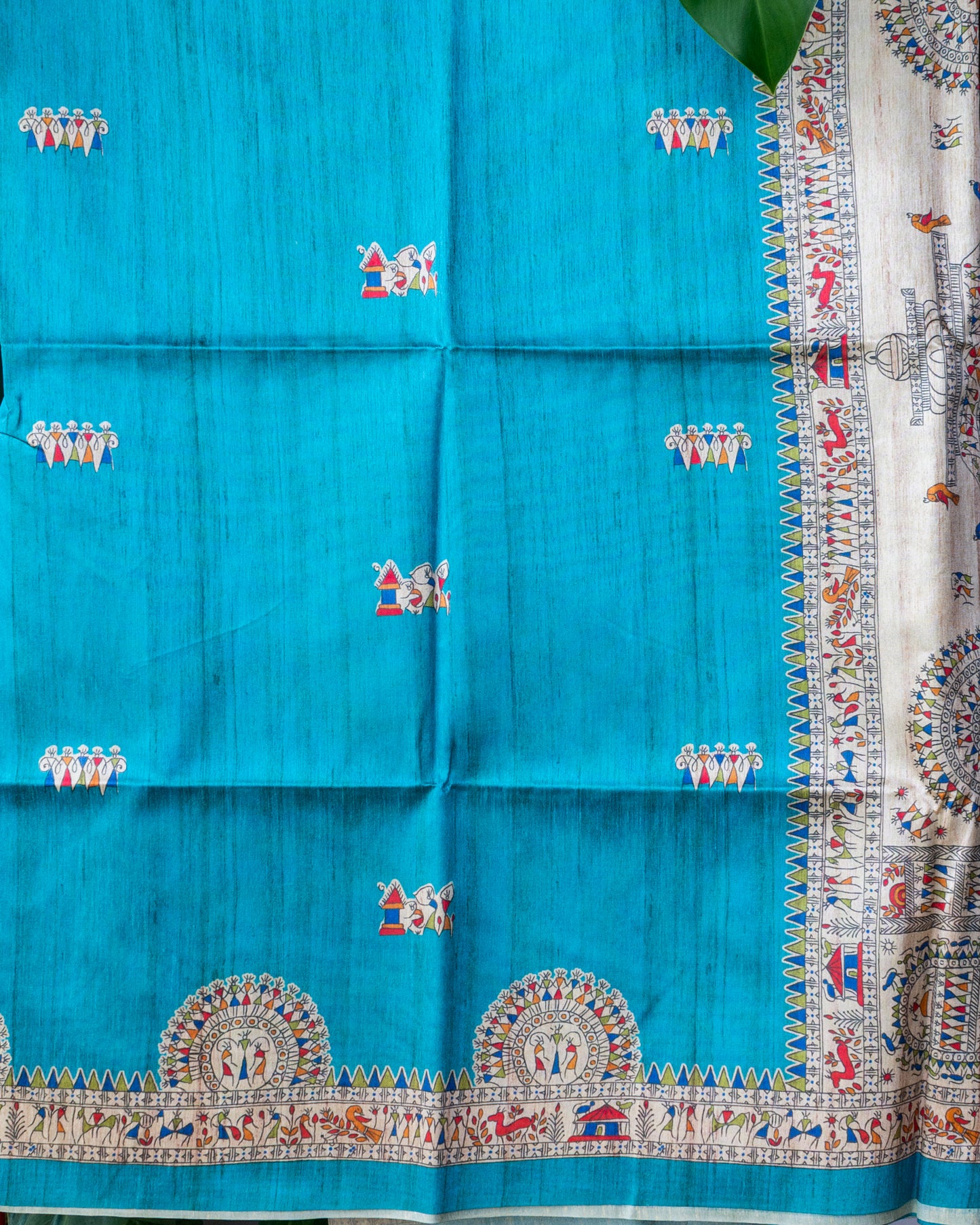 Blue Madhubani Printed Semi Tussar Saree.