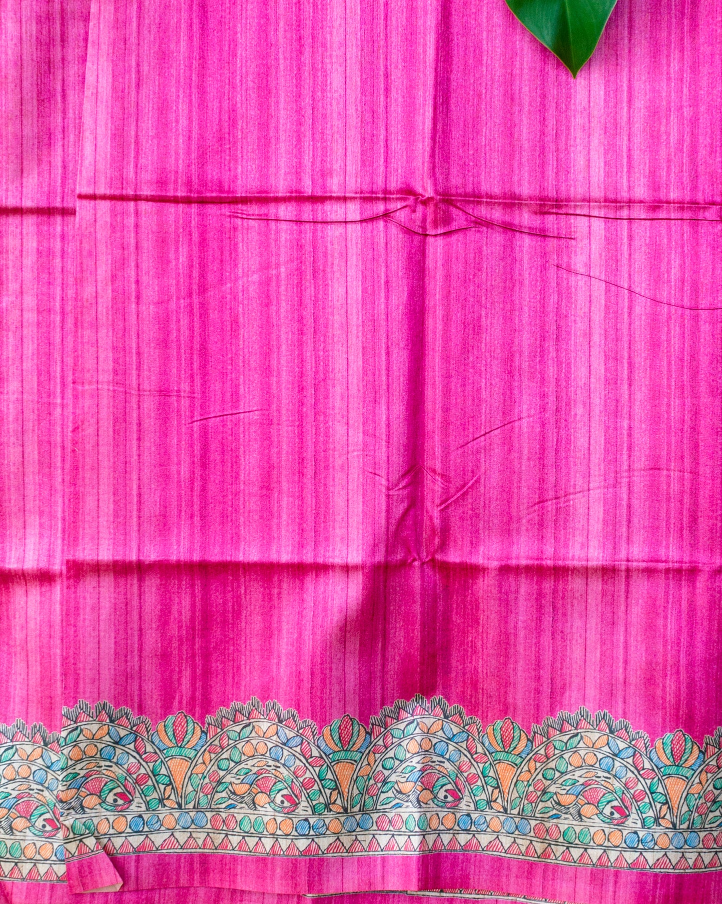 Rani Pink Madhubani Printed Semi Tussar Saree.