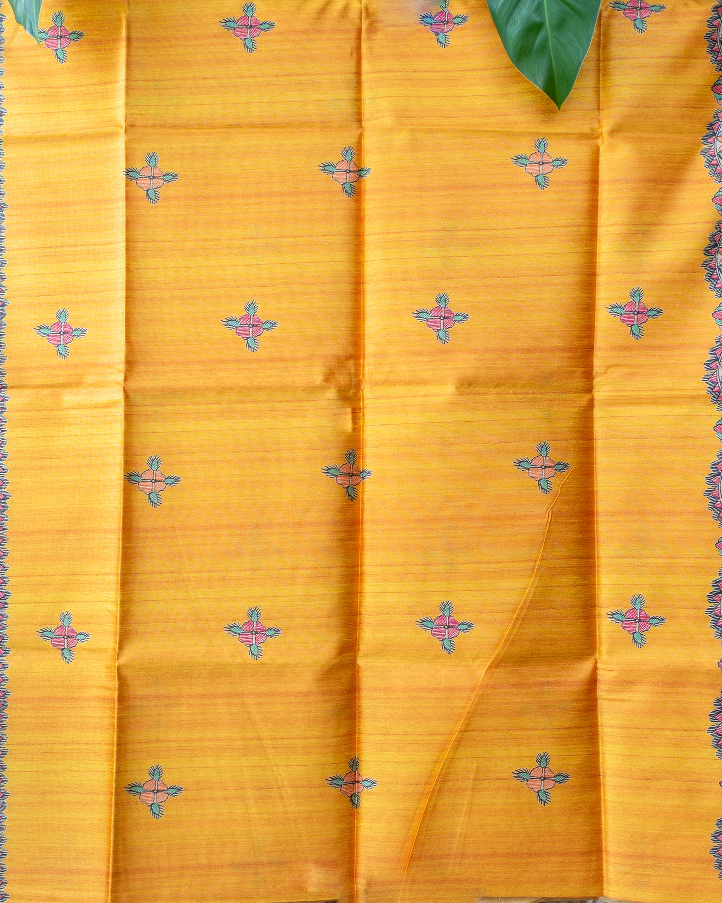 Yellow Madhubani Printed Semi Tussar Saree.