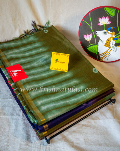 Olive Green Art Chanderi Silk Saree with Shibori Border