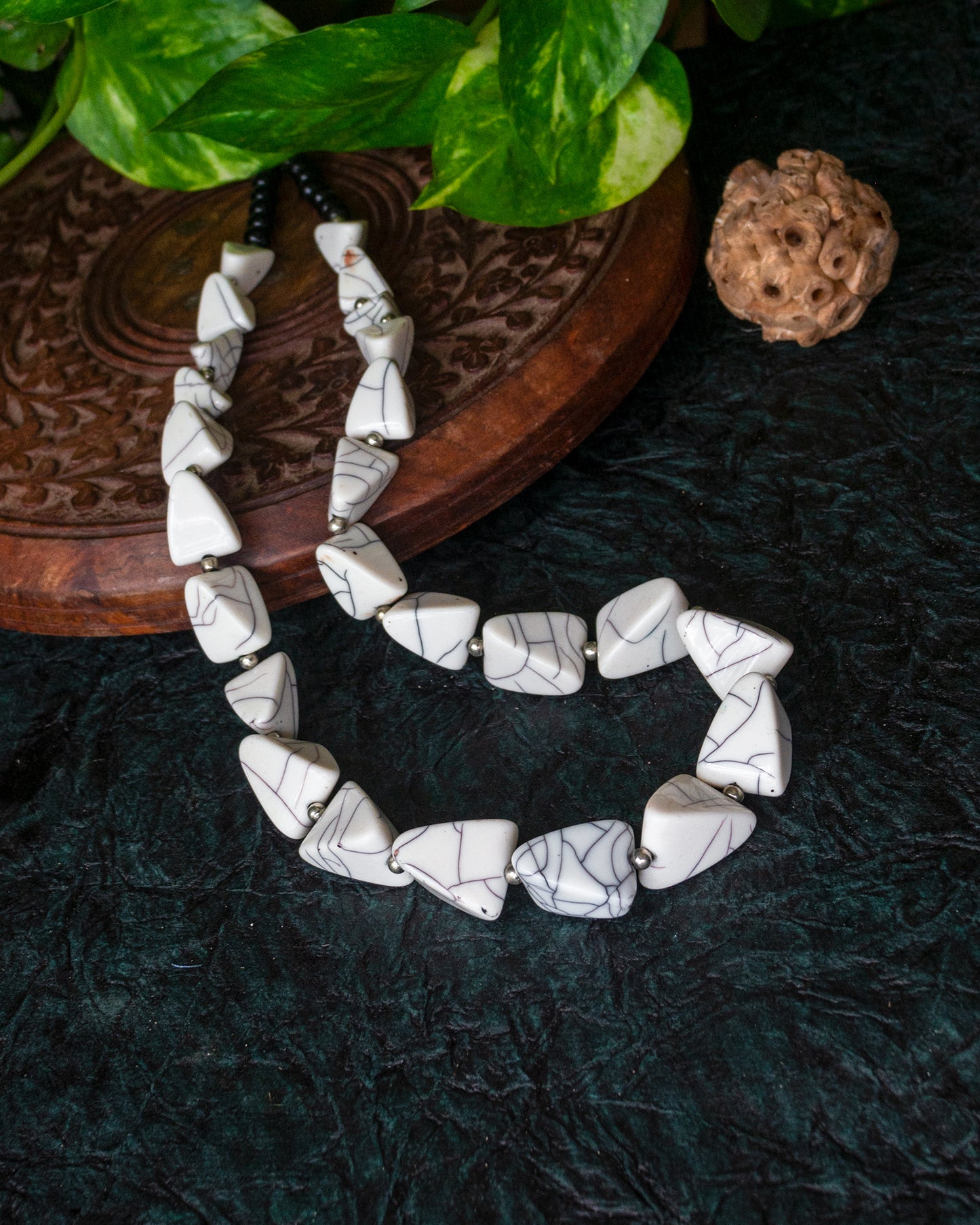 Monochrome Elegance Resin Bead Necklace.