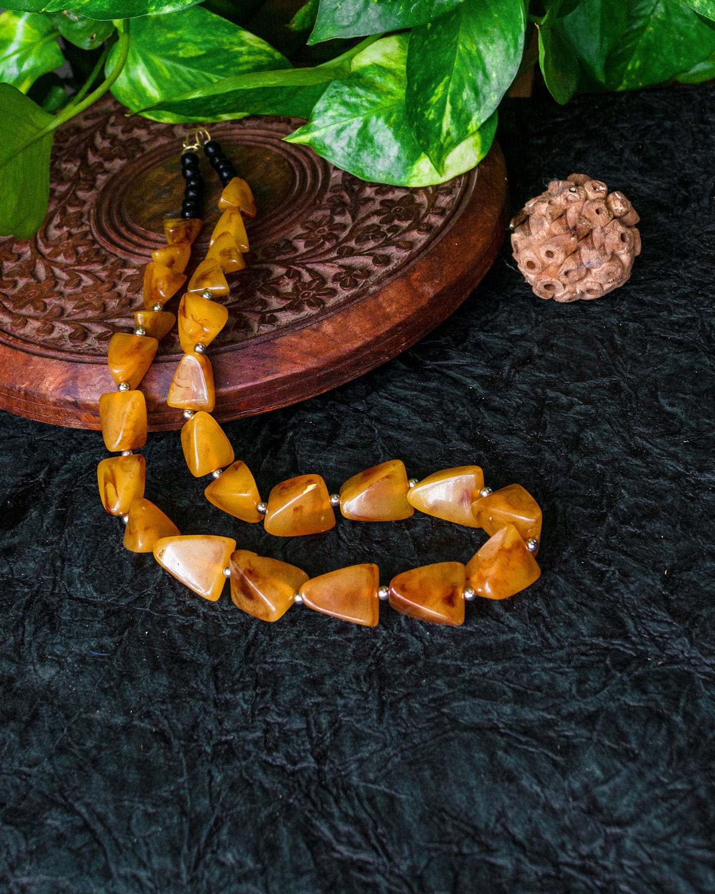 Modern Mustard Onyx Bead Necklace.