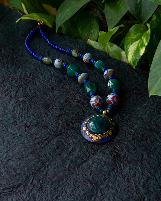 Artisan-Crafted Ocean Hues Glass Bead Necklace.