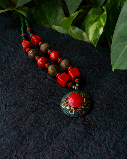 Tropical Sunset Mosaic Beaded Necklace.