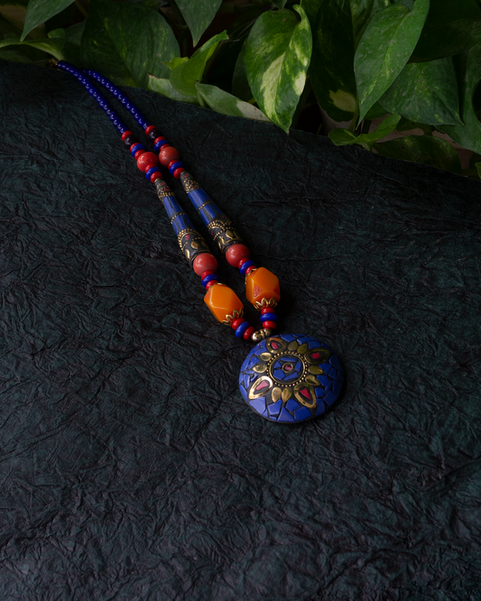 Tribal Azure Beaded Mosaic Necklace.