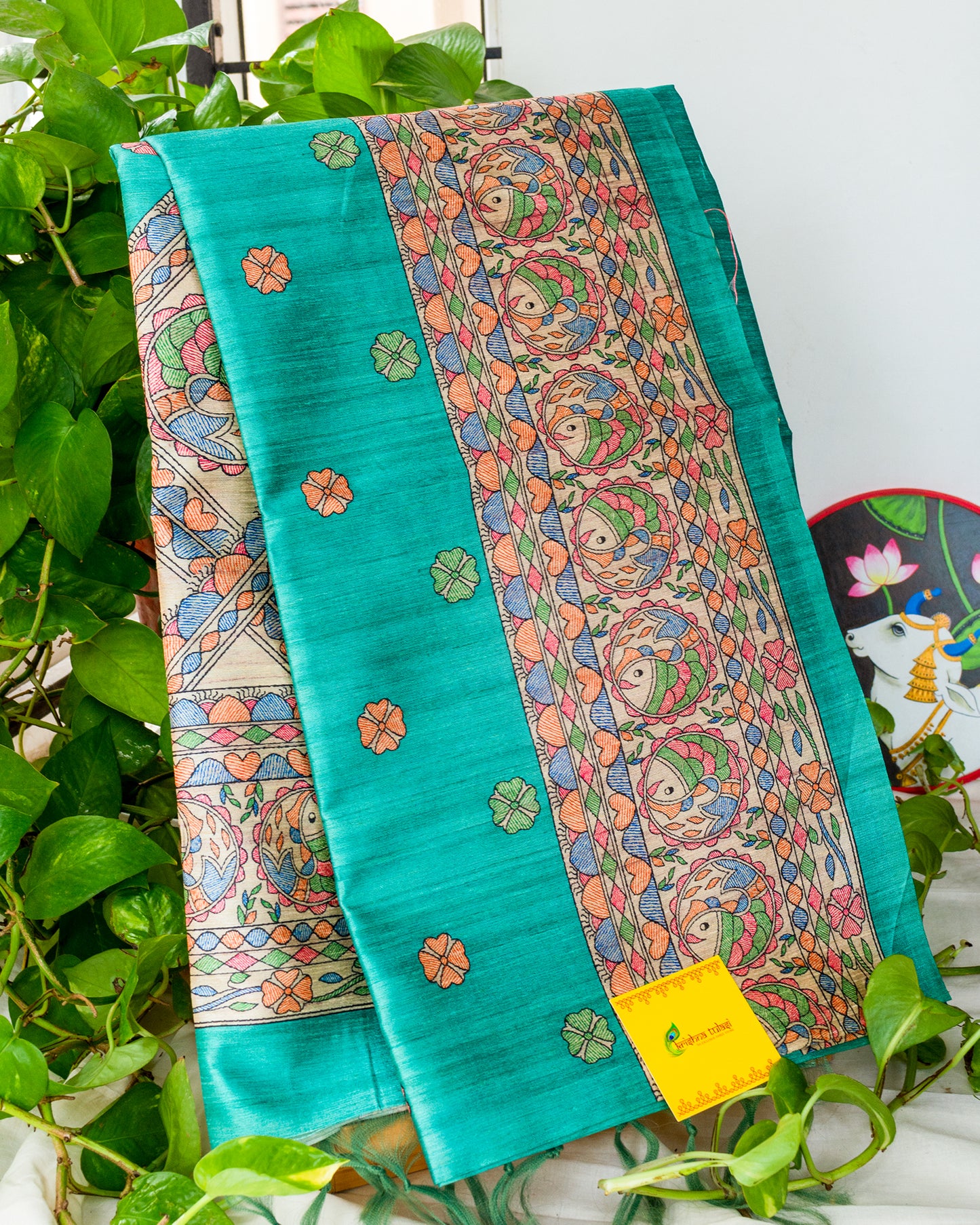 Ramar Blue Madhubani Printed Semi Tussar Saree.