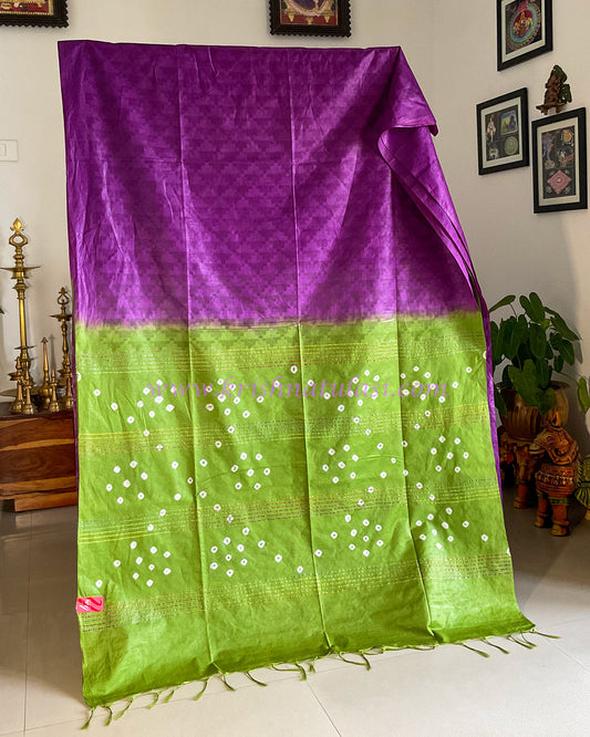 Purple Liva Artsilk Saree with Green Shibori Pallu and Sequins