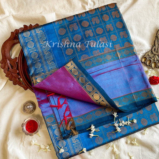 Peacock Blue Thousand Butta Silk Cotton Saree.