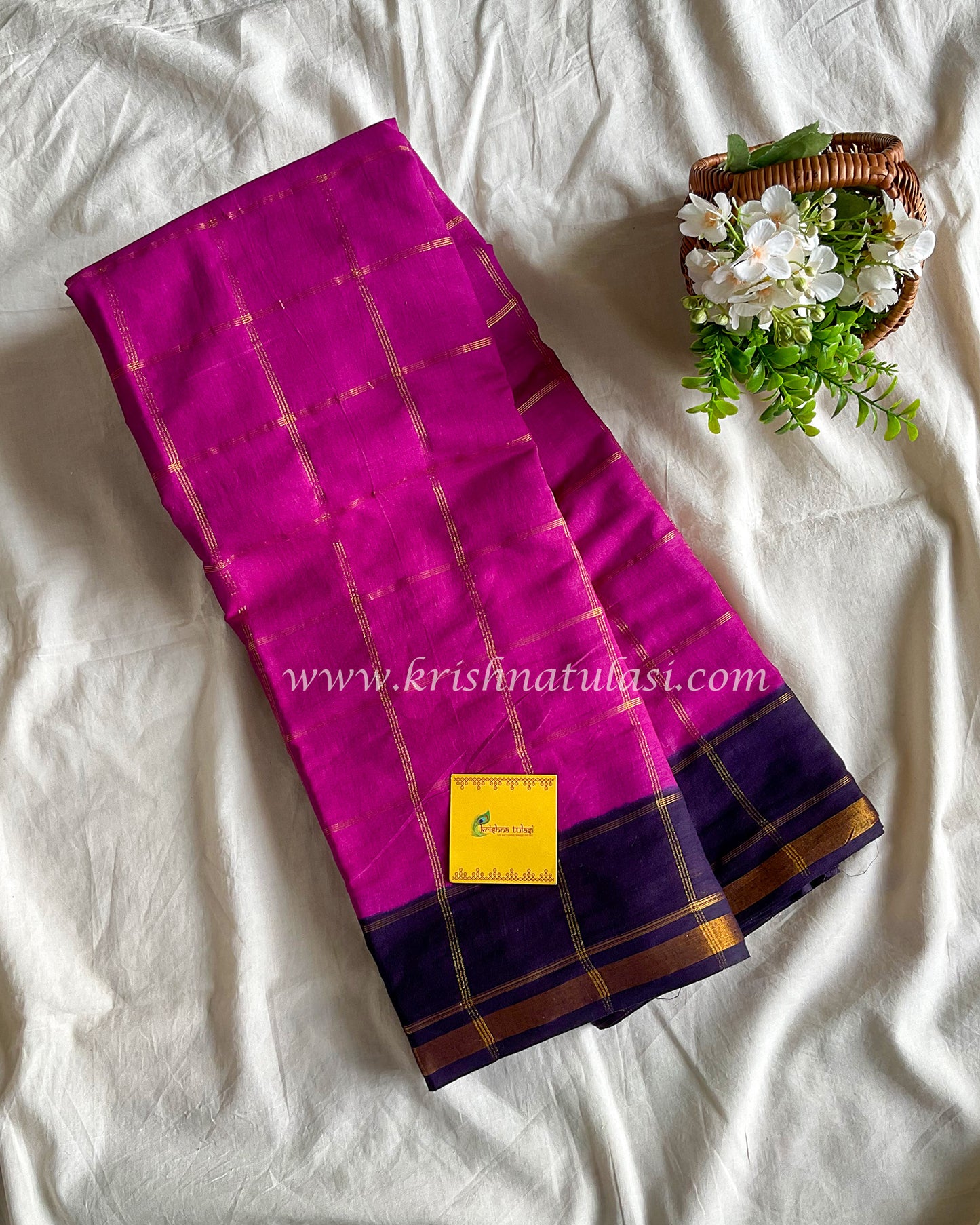 Vadamalli & Navy Blue Checked Soft Madurai Cotton Saree