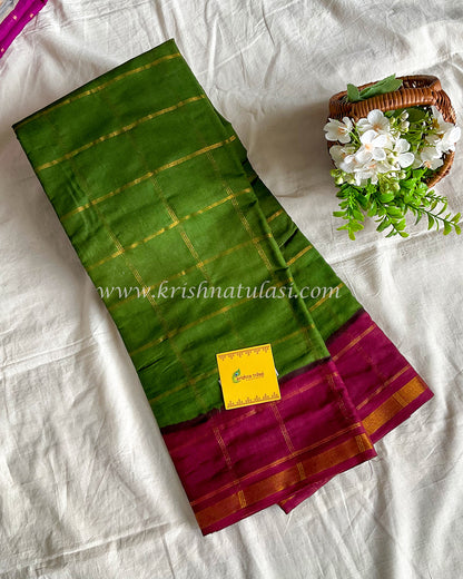 Green & Wine Red Checked Soft Madurai Cotton Saree