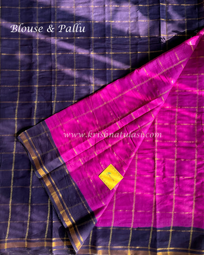 Vadamalli & Navy Blue Checked Soft Madurai Cotton Saree