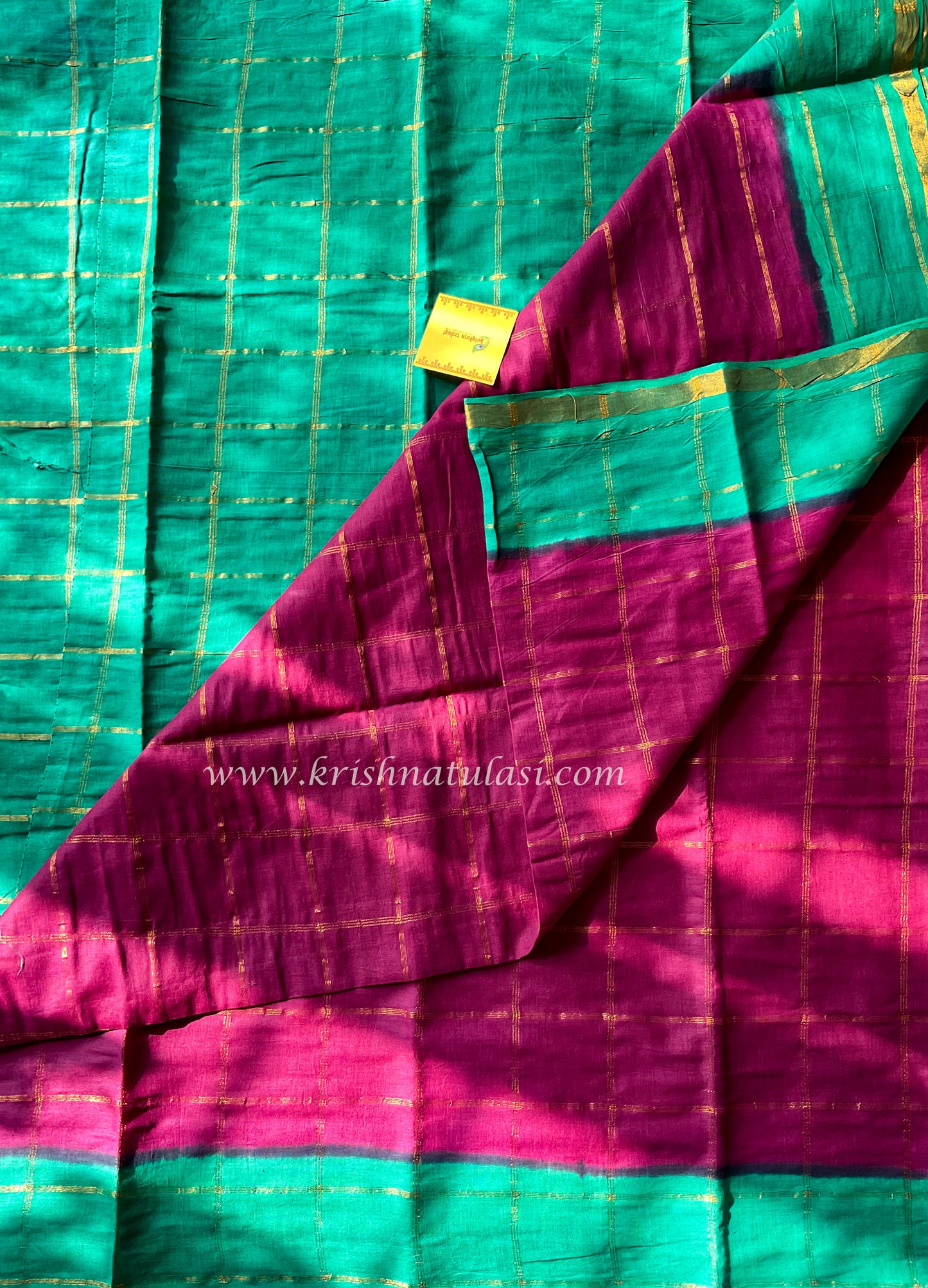 Wine Red & Ramar Blue Checked Soft Madurai Cotton Saree