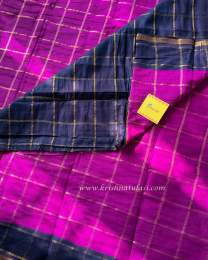 Vadamalli & Navy Blue Checked Soft Madurai Cotton Saree